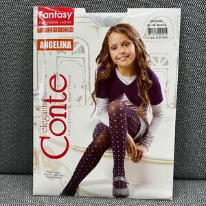 CONTE ANGELINA Elastic White Silver Hearts Tights 50 DEN Girls 10y/o 4'7''-4'9''
